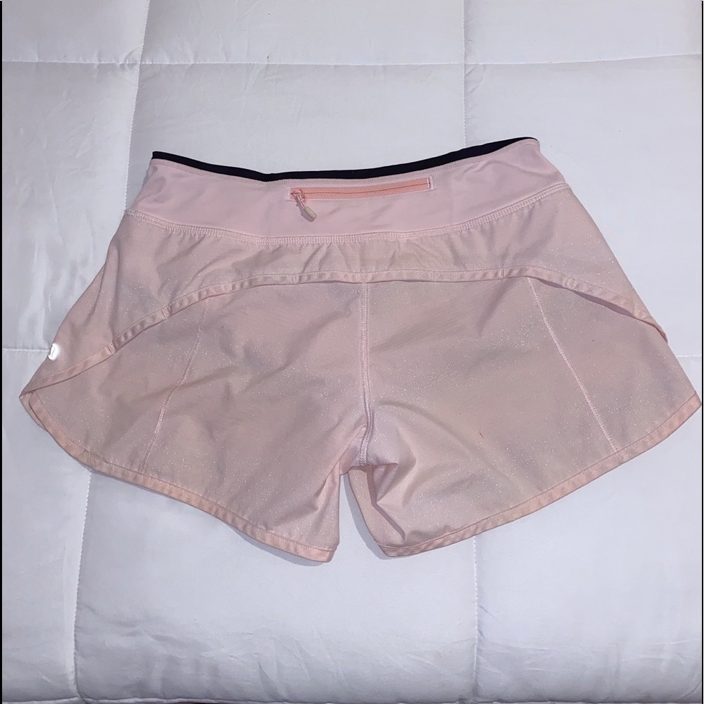 Light pink sparkly Lululemon speed up shorts